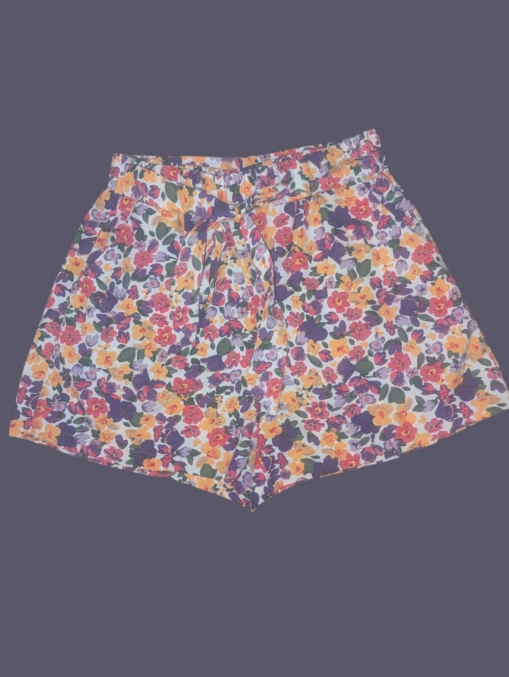 EUC Emery Rose Floral Belted Women’s Shorts - Purple, Pink & Yellow Size Large